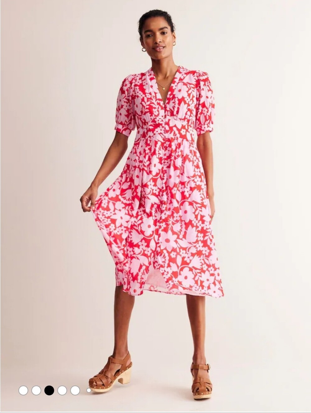 Boden Pink and White Floral Midi Dress